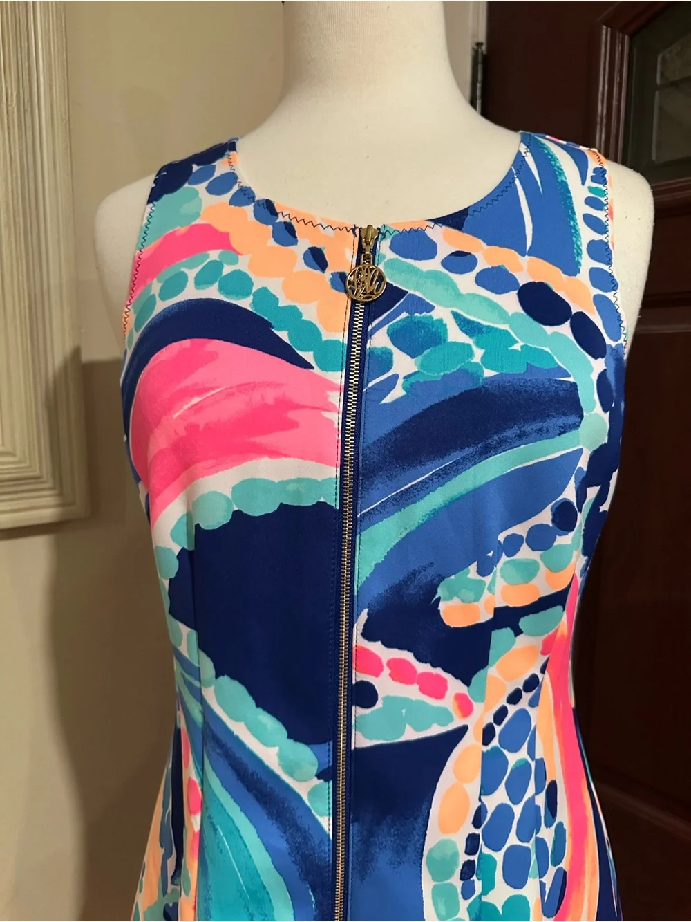 Lilly Pulitzer Ocean Jewels Neon Sally Scuba Knit Zip Fit & Flare Dress Medium